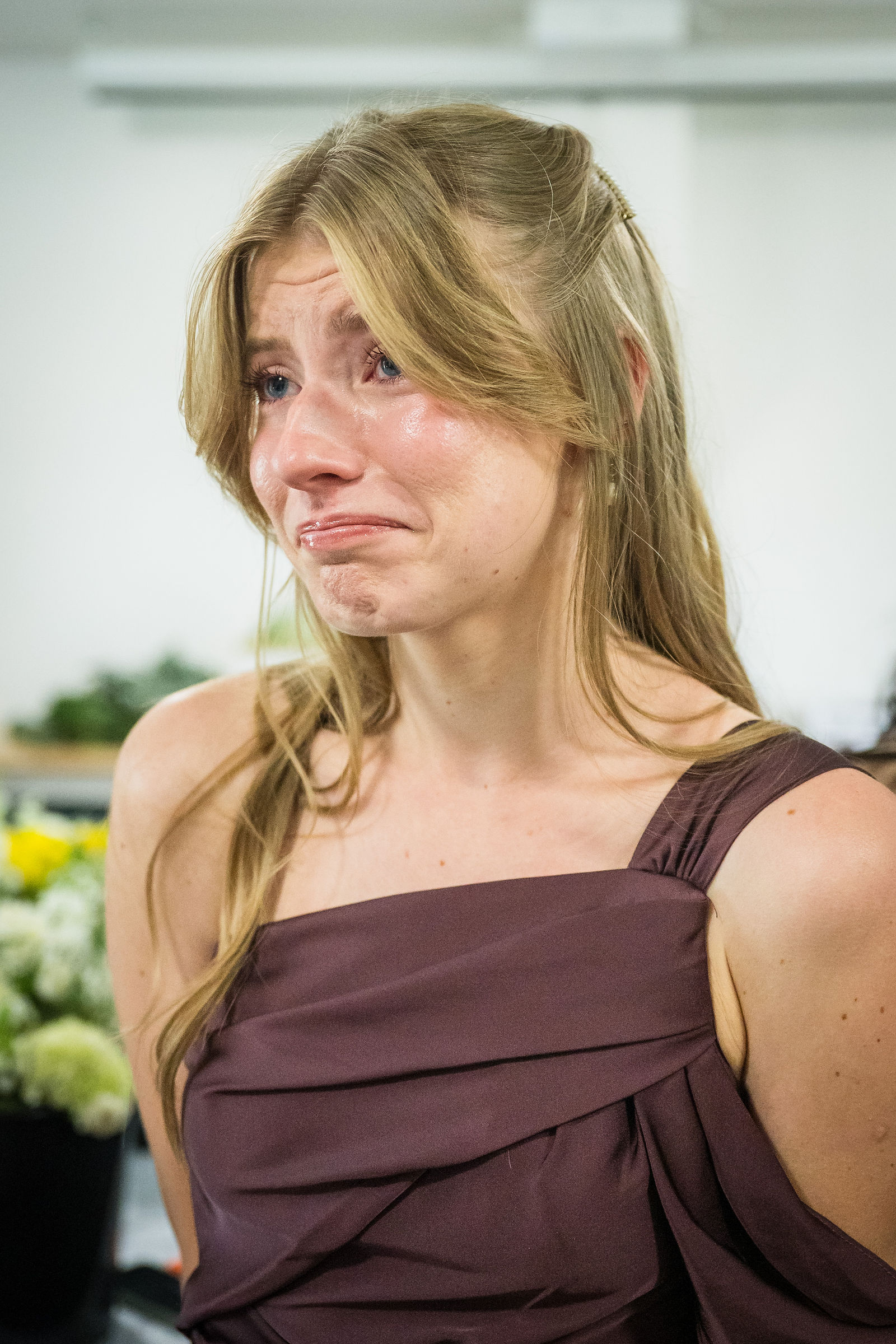 Emotional bridesmaid on the wedding morning