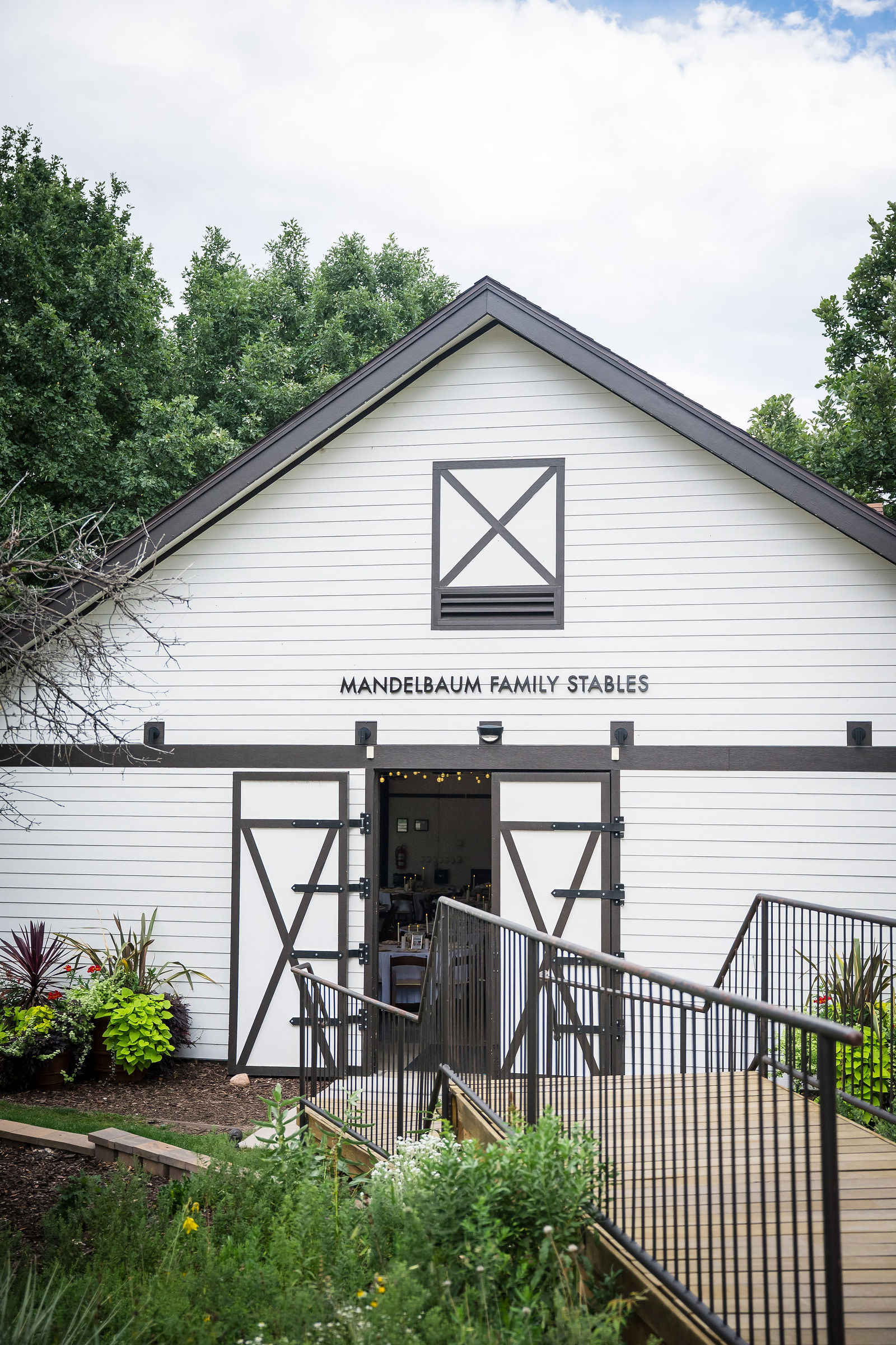 The white barn at Chatfield Farms set for a wedding reception