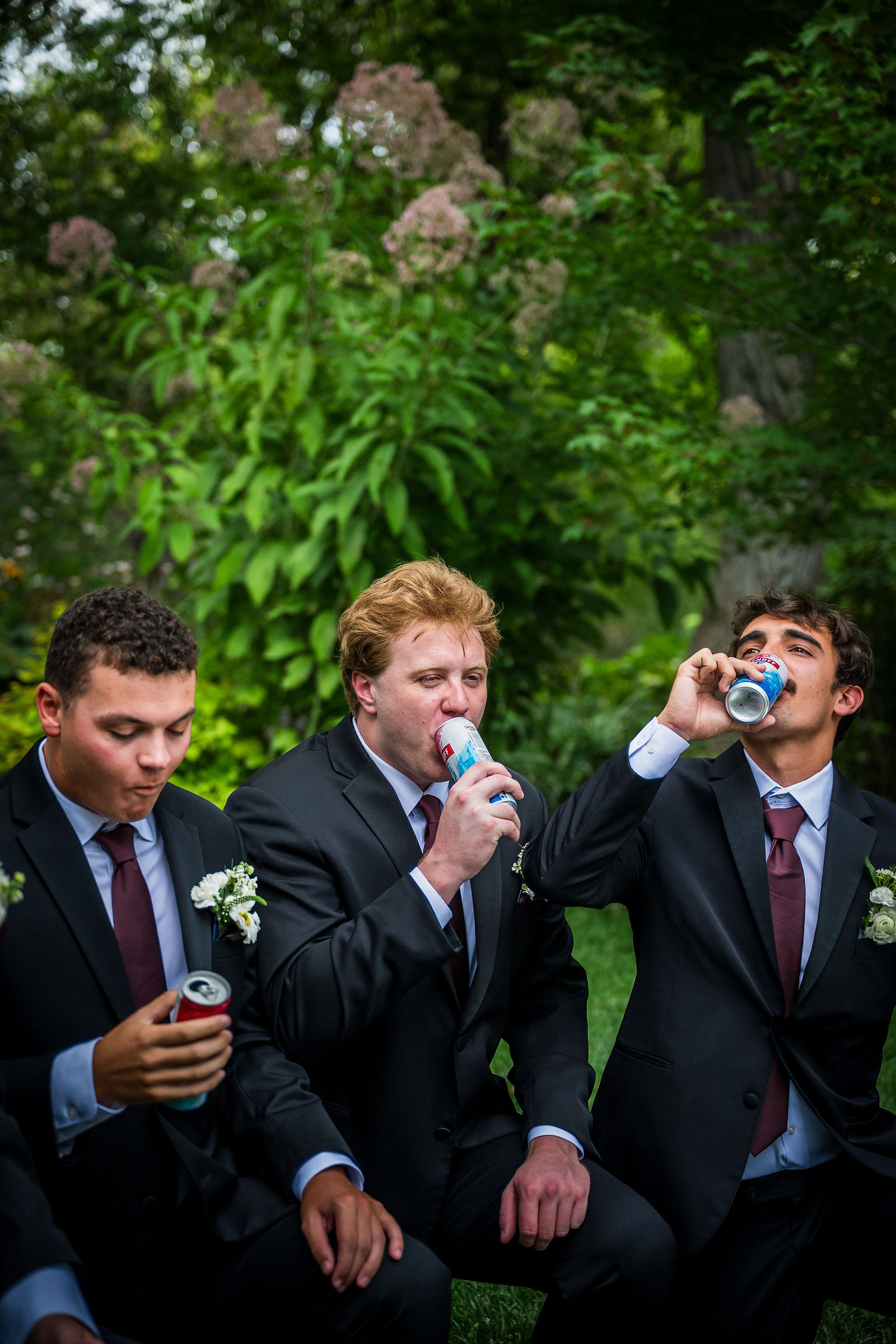 Groomsman drinking during the wedding day prank